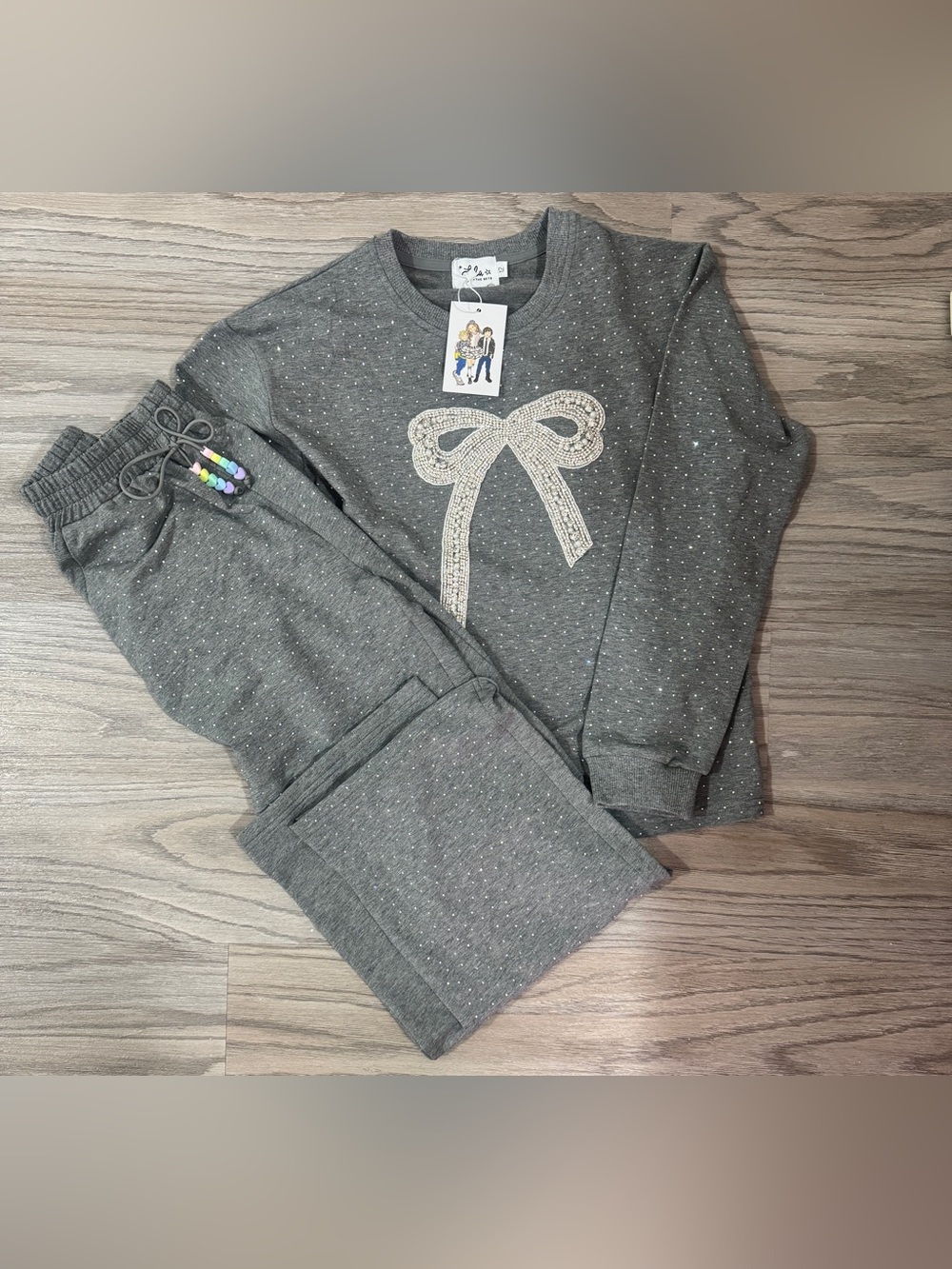 Lola + The Boys NWT Sparkle Bow Charm Set Gray Rhinestone 12T Girls